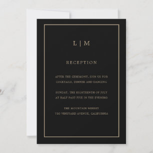 Minimal Black Gold Monogram Simple Elegant Wedding Invitation