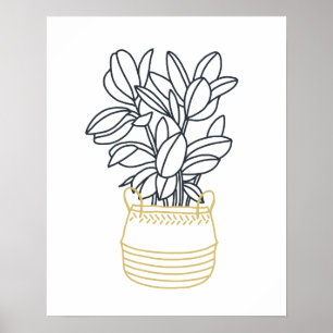 Minimal Black Gold Mustard Basket Potted Plant Poster