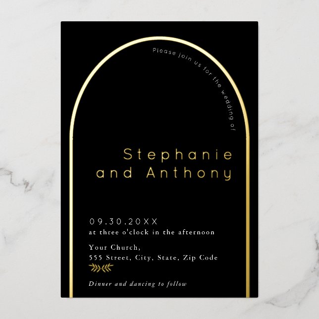Minimal Black, Gold White Branch Arch Wedding (Front)