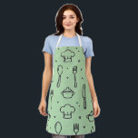 Minimal Black & green Kitchen Pattern Apron<br><div class="desc">Black and white seamless kitchen pattern featuring spoons,  forks,  knives and cooking elements. A clean and modern design perfect for kitchen aprons,  textiles and cooking accessories.</div>