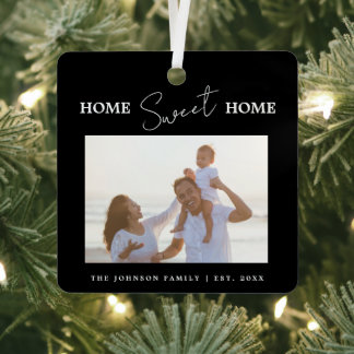 Minimal Black Home Sweet Home Photo Metal Ornament