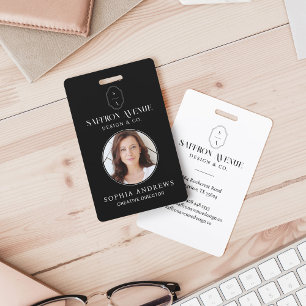 Minimal Black ID Custom Monogram Logo & Photo Badge