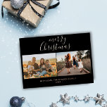 Minimal Black Merry Christmas Script Family Photo  Foil Holiday Card<br><div class="desc">Minimal Black Merry Christmas Script Family 2 Photo Collage Real Foil Holiday Card. Rose Gold foil script on black. Add 2 photos and text,  and make a trendy and chic family Christmas card.</div>
