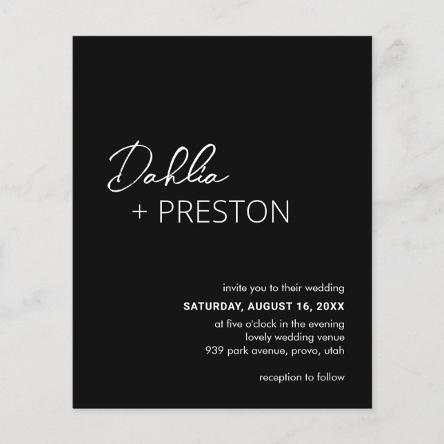 Minimal Black Modern Budget Wedding Invite (Front)