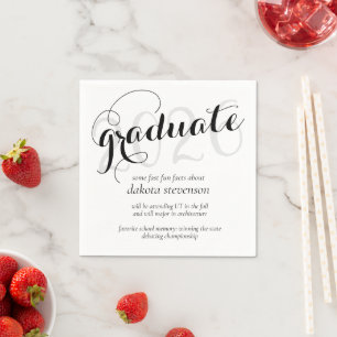 Minimal Black Modern Script Graduation Fun Facts Napkin