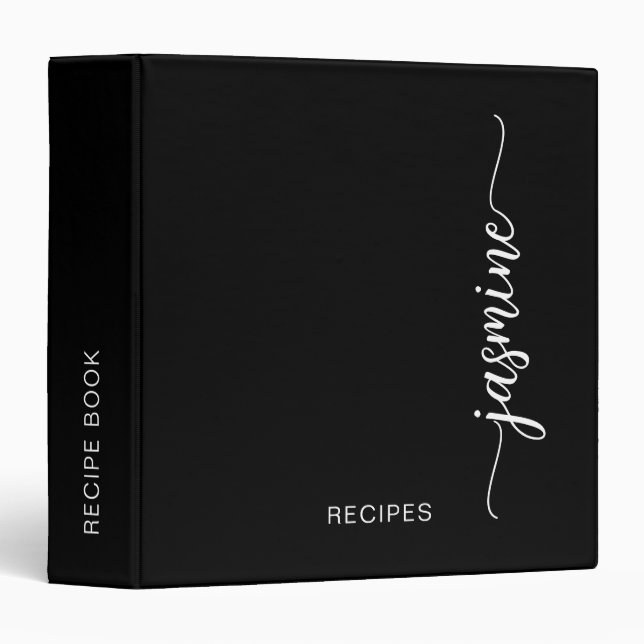 Minimal Black Monogram Calligraphy Cookbook Recipe Binder (Front/Spine)
