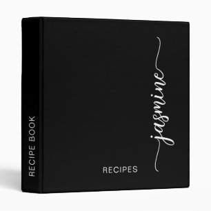 Minimal Black Monogram Calligraphy Cookbook Recipe Binder