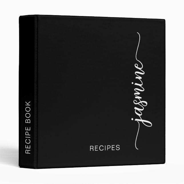 Minimal Black Monogram Calligraphy Cookbook Recipe Binder (Front/Spine)