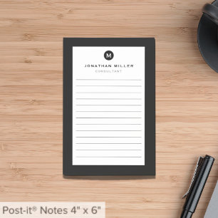 Minimal Black Monogram Lined Post-it Notes