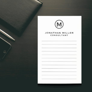 Minimal Black Monogram Lined Post-it Notes