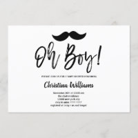 Minimal Black Moustache Oh Boy Baby Shower