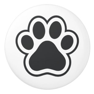 Minimal Black Paw Print Animal Symbol Ceramic Knob