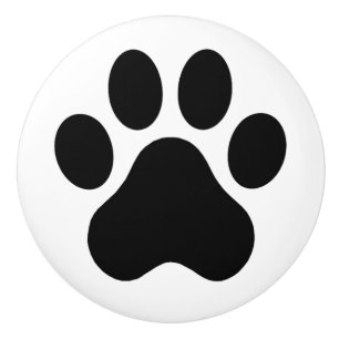 Minimal Black Paw Print Pet Icon Ceramic Knob