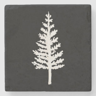 Minimal Black Pine Tree Stone Coaster