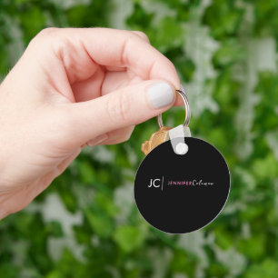 Minimal Black Pink Monogram Professional Branding Keychain