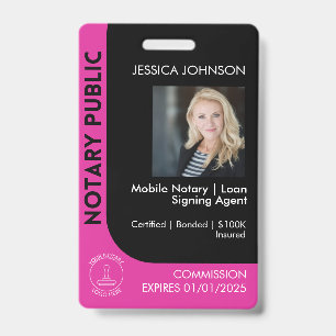 Minimal Black & Pink Notary Logo Photo QR Badge