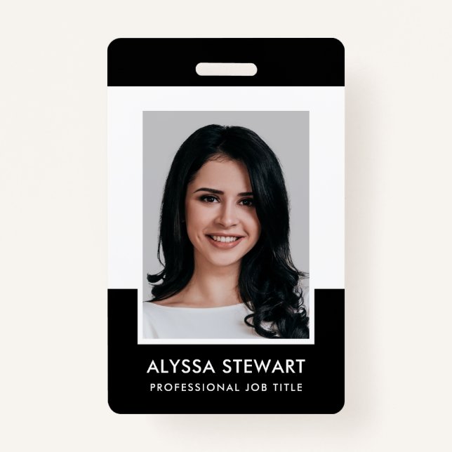 Minimal Black Professional Photo Employee Staff Badge (Front)