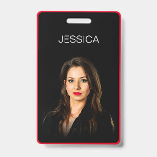 Minimal Black Red Corporate Employee Photo ID Badge
