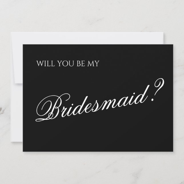 Minimal Black Script Bridesmaid Proposal Invitation (Front)