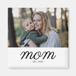 Minimal Black Script Mom Established Photo Magnet