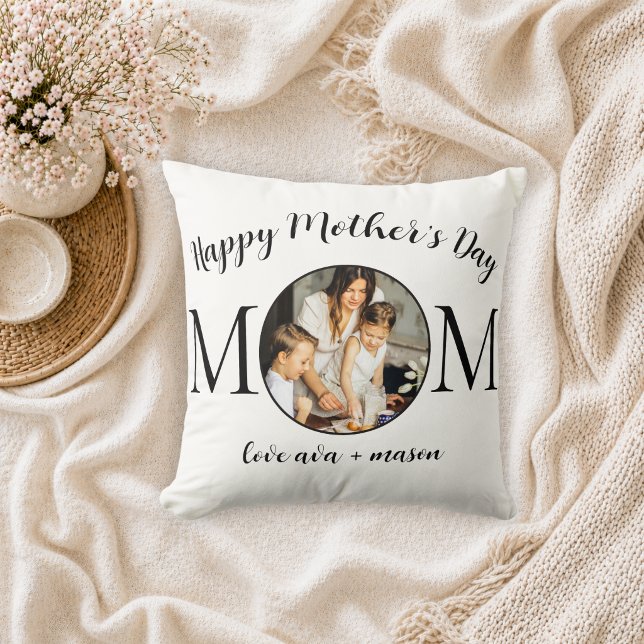 Minimal Black Script Mother's Day Photo Throw Pillow (Creator Uploaded)