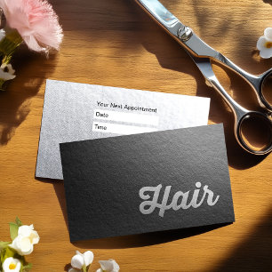 Minimal Black & Silver Embossed Text Hair Stylist Appointment Card