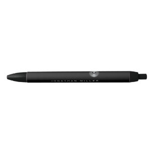 Minimal Black Silver Monogram Black Ink Pen