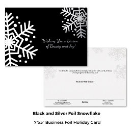 Minimal Black Silver Winter Snowflake Business Foil Holiday Card