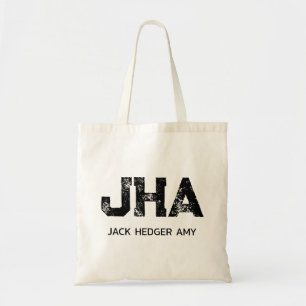 MINIMAL BLACK THREE LETTER MONOGRAM NAME NATURAL TOTE BAG