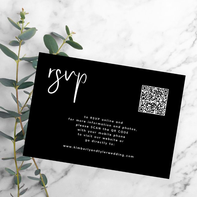 Minimal black wedding QR Code simple RSVP Card (Creator Uploaded)