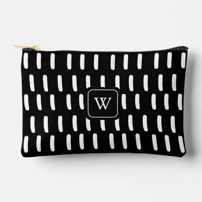 Minimal Black White Brush Strokes Monogram Initial Accessory Pouch (Front)
