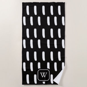 Minimal Black White Brush Strokes Monogram Initial Beach Towel