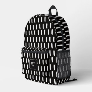 Minimal Black White Brush Strokes Monogram Initial Printed Backpack