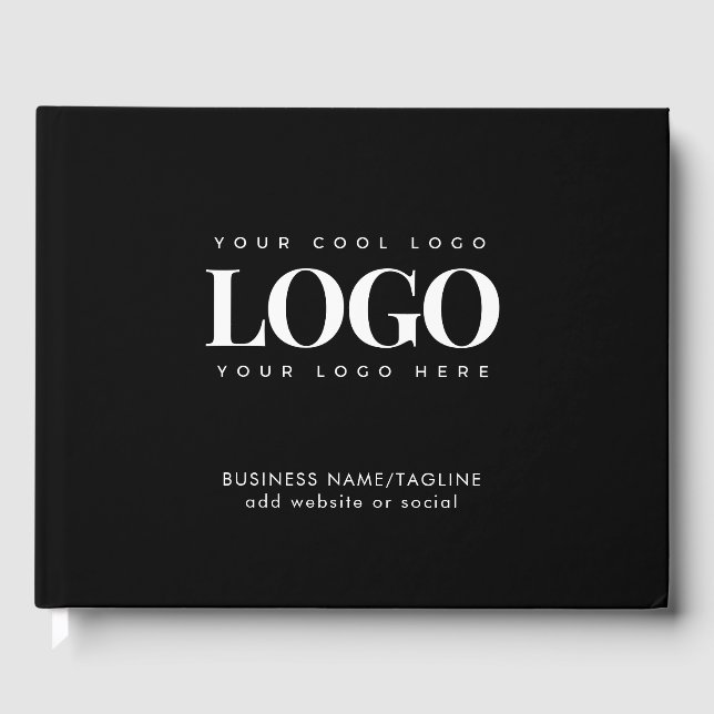 Minimal Black & White Business Company Custom Logo Guest Book (Front)