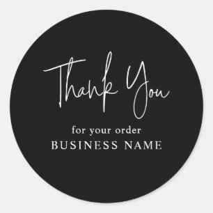 Minimal Black White Business Thank You Packaging Classic Round Sticker