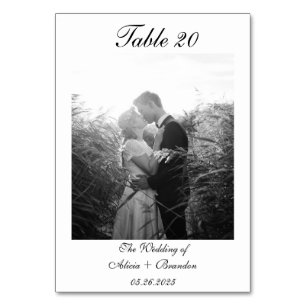 Minimal Black White Calligraphy Script Photo Table Number