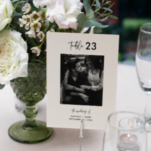 Minimal Black White Calligraphy Script Photo Table Number