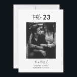 Minimal Black White Calligraphy Table Number card<br><div class="desc">Minimal Black White Calligraphy Script Wedding Table Number card,  set up on invitation card template so it’s available as digital download too.</div>