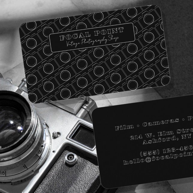 Minimal Black & White Camera Pattern Photography Business Card (Creator Uploaded)