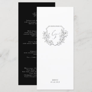 Minimal Black White Cherry Blossom Monogram Crest Menu