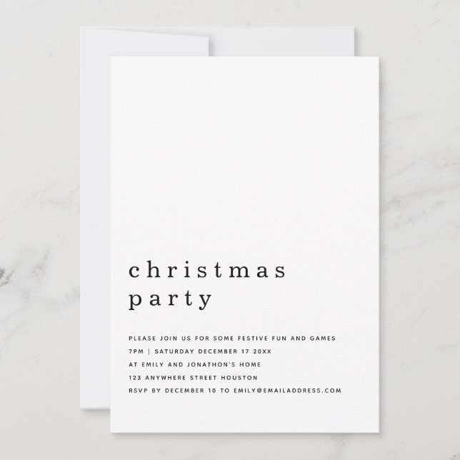 Minimal Black White Christmas Party  Invitation (Front)