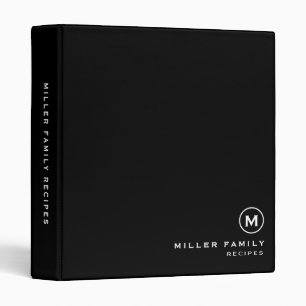 Minimal Black White Classic Family Monogram Recipe Binder