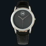 Minimal Black White Classic Monogram Watch<br><div class="desc">Modern Minimalist Monogram Black and White Monogram Emblem Black and White Classic Block Typography Monogram Solid Black Background</div>