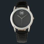 Minimal Black White Classic Monogram Watch<br><div class="desc">Modern Minimalist Monogram Black and White Monogram Emblem Black and White Classic Block Typography Monogram Solid Black Background</div>