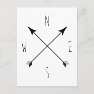 Minimal Black & White Compass Postcard