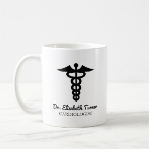 Minimal Black White Custom Name Doctor Caduceus  Coffee Mug