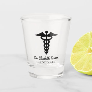 Minimal Black White Custom Name Doctor Caduceus Shot Glass
