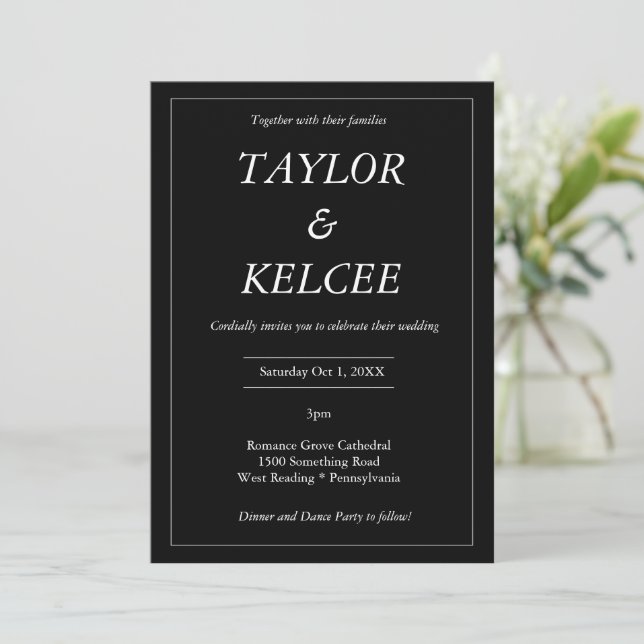 Minimal Black & White CUSTOMIZABLE Wedding Invitation (Standing Front)
