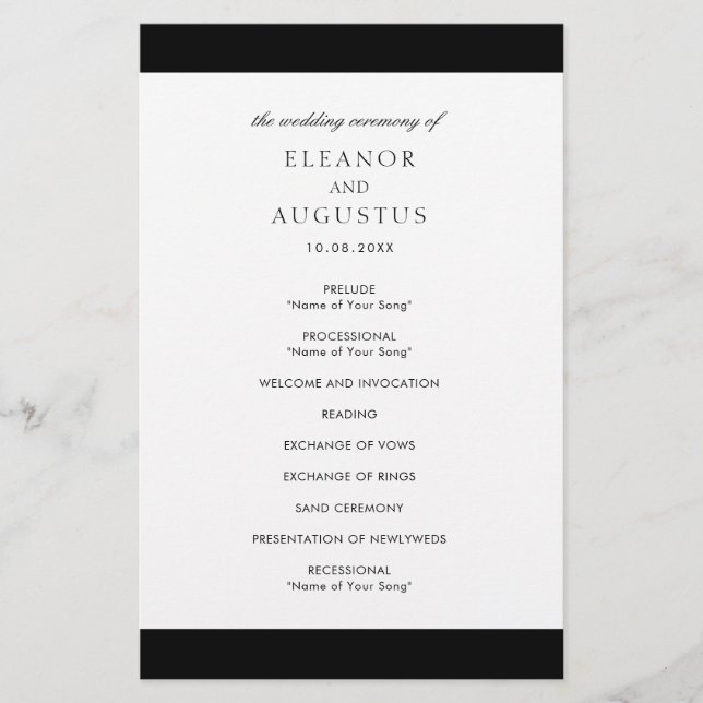 Minimal Black White Elegant Budget Wedding Program (Front)