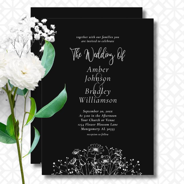 Minimal Black White Floral QR Code Photo Wedding Invitation (Creator Uploaded)